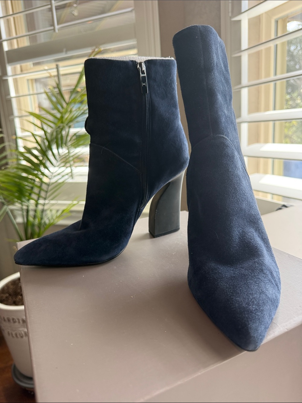 HALSTON HERITAGE Women's Navy Suede Pointed-Toe Ankle Boots